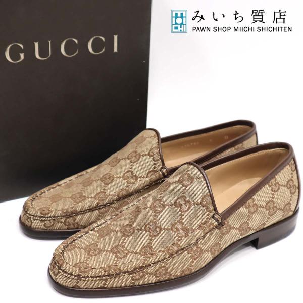 質屋 グッチ ローファー GGキャンバス 靴 6 シューズ 23cm ロゴ 115766
