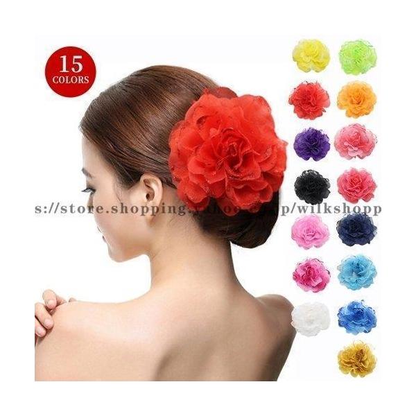 髪飾り 2WAY ヘッドドレス ヘアアクセサリー ３個セットヘアゴム コサージュ 花 牡丹 パーティードレス ダンス 衣装 ベリーダンス 社交ダンス