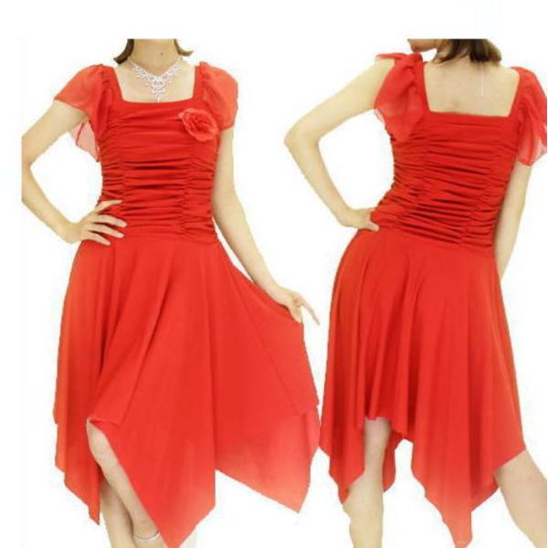 パーティードレス ワンピース 結婚式 ｍサイズ ｌサイズ ダンス衣装 赤 ドレープ フレンチ袖 ひらひら ドレス ミカドレス ダンス衣装 D53 Buyee 日本代购平台 产品购物网站大全 Buyee一站式代购 Bot Online