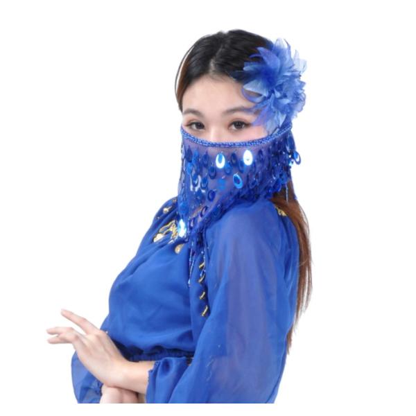 【メール便】■ブルー 青 blue の【新品】出品です。目から下の顔を隠す為のフェイスベール。民族的背景よりオリエンタルダンスなどで使用されています。フェイスベールで、一気にミステリアスな雰囲気に。 とても軽く、通気性の良く、ダンスにもぴっ...