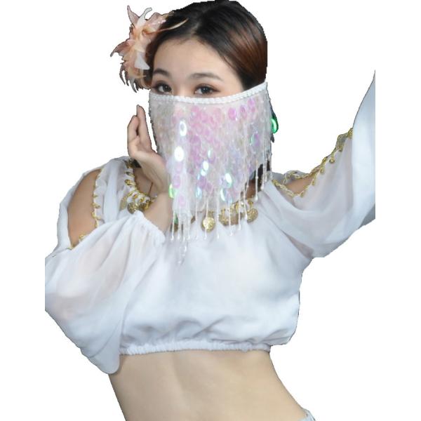 【メール便】■白 ホワイト white  の【新品】出品です。目から下の顔を隠す為のフェイスベール。民族的背景よりオリエンタルダンスなどで使用されています。フェイスベールで、一気にミステリアスな雰囲気に。 とても軽く、通気性の良く、ダンスに...