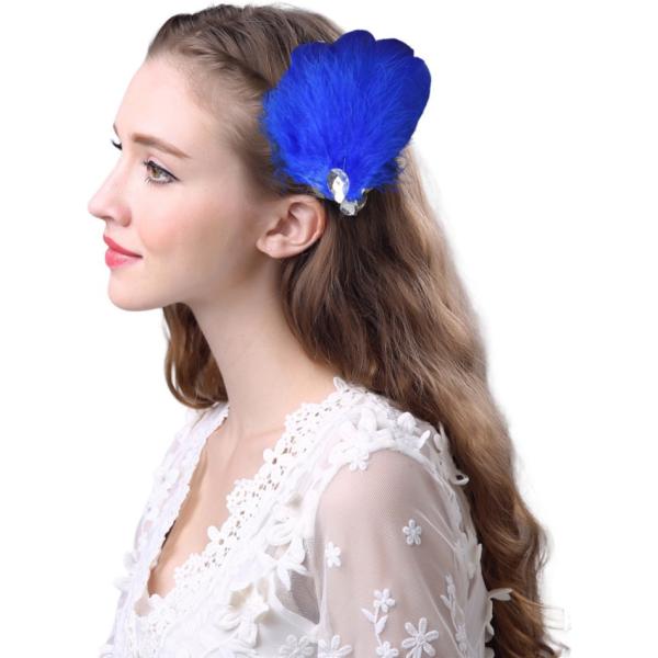 羽根 フェザー ヘアアクセ【ブルー】ビックコサージュ ヘッドドレス 髪飾り ダンス バレエ バレリーナ cy7-p0