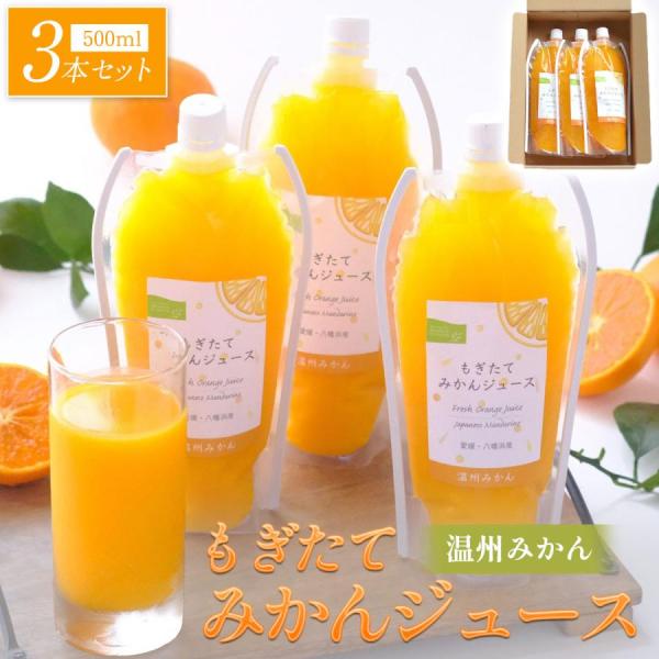 みかんジュース 100% ストレート 500ml×3本 愛媛県八幡浜産 温州みかん 無添加 砂糖不使用 パウチ オレンジジュース ギフト もぎたて