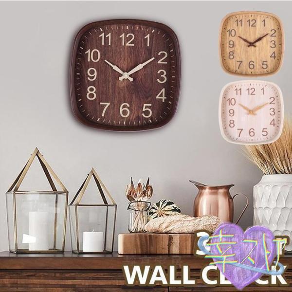 壁掛け時計 掛け時計 ウォールクロック 四角 スクエア 電池式 木目調