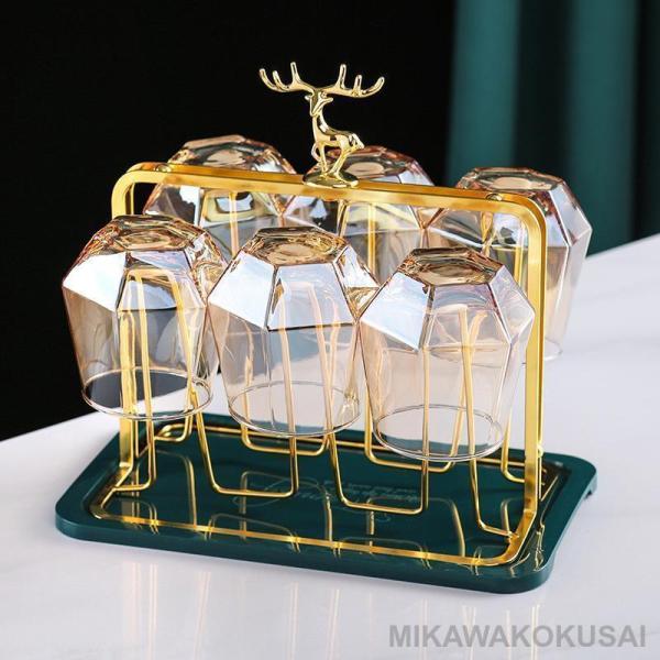 ■商品名：グラススタンド コップスタンド 6個掛け ホルダー キッチン収納 水切り タワー 北欧風 水切りラック コップ立て コップホルダー トレー付き 収納 おしゃれ■カラー：写真参考■サイズ：写真参考■素材：カップラック：スチール(粉体...