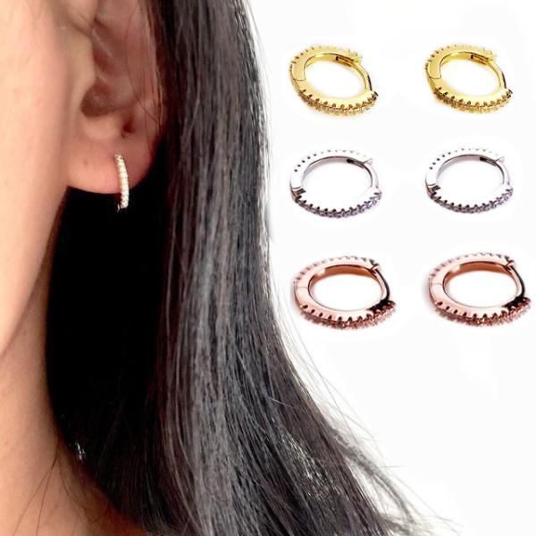 8089 上品 シンプル フープピアス 細身 軟骨 金属アレルギー対応 k18