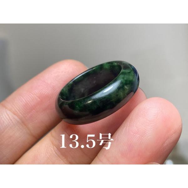 ミャンマー産 天然本翡翠 A貨 氷種　緑　くり抜きリング　約13号 L7-191 一点物 墨緑色 13.5号 ミャンマー産天然 A貨 本翡翠 くりぬき