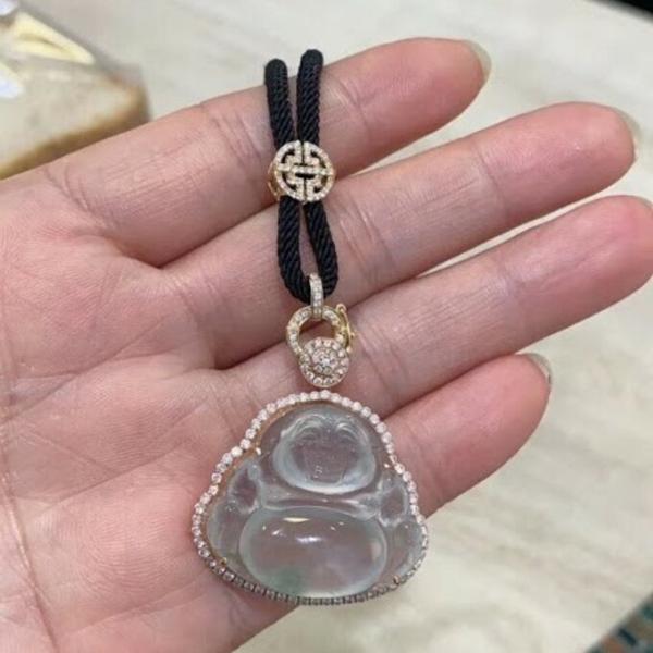720 受注制作 極上品 天然 氷種 本翡翠 みろくぼさつ ネックレス 