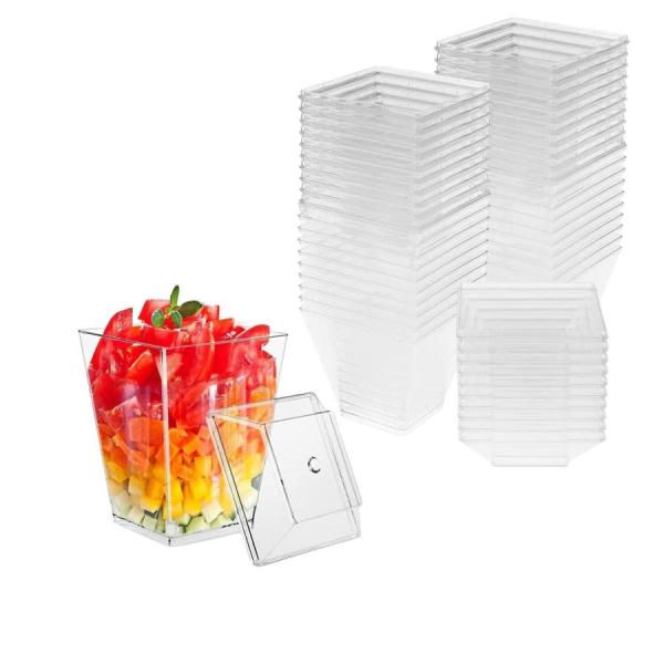 デザートカップ 使い捨てプラスチックカップ と蓋付き 正方形 60ML