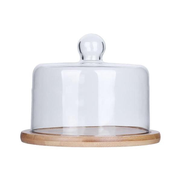 ラウンドガラスケーキドームカバー ケーキサーバー 蓋 トレイ ベーキング ケーキ デザート ディスプレイスタンド 盛り合わせカバー 1セット