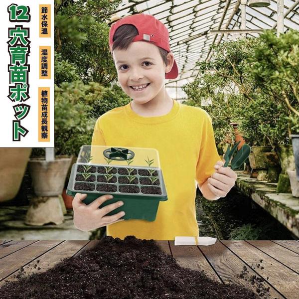 【育苗トレイキット】湿度調整可能の通風口付きのカバーは水分の蒸発を減らして土壌の湿度を維持ことができます。アンダートレイは苗床に適当な温度を提供して、湿度のバランスもとられます。うまく利用すれば、長時間繰り返し使うことができます。【良質な材...