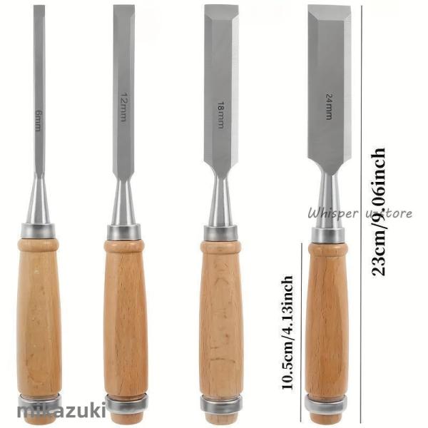 彫刻刀 4本組セット ヒノキ柄 刃物 職人 家具 木工 木彫 道具木工平ノミ 4本セット 木彫り クロムバナジウム鋼 セット切れ味抜群 プロ仕様 木工用大工道具DIY