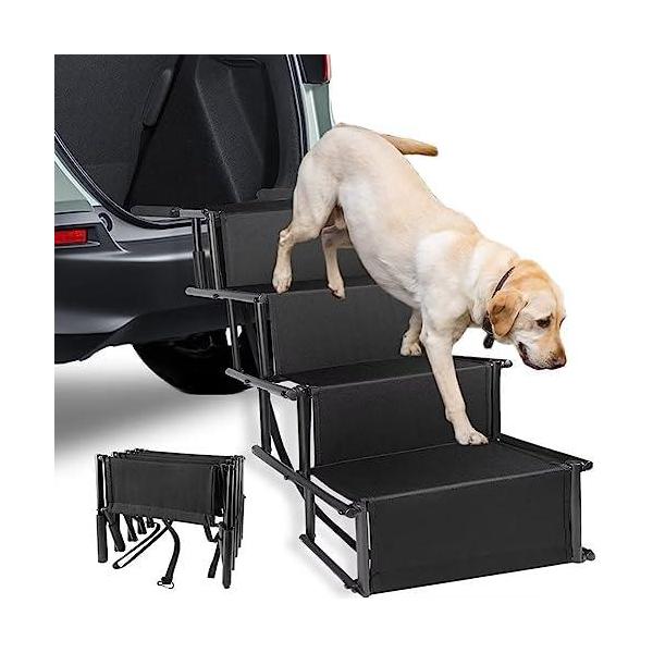 【滑り止めと完全な安全性】滑り止めコーティングされた表面は、階段犬車スロープを登るときにペットが滑るのを防ぎ、滑り止めゴムパッドは愛犬の階段のフレームと底に取り付けて安定性を保ち、滑りやすい場所でペットに超安全性を提供します。テールラッチの...
