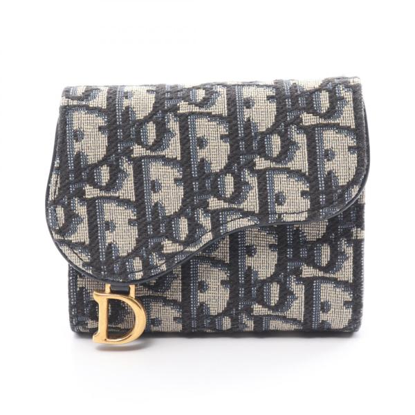 美品 Dior ディオール 三つ折り財布 サドル ジャガード オブリーク クリスチャンディオール SADDLE サドル オブリーク ジャガード