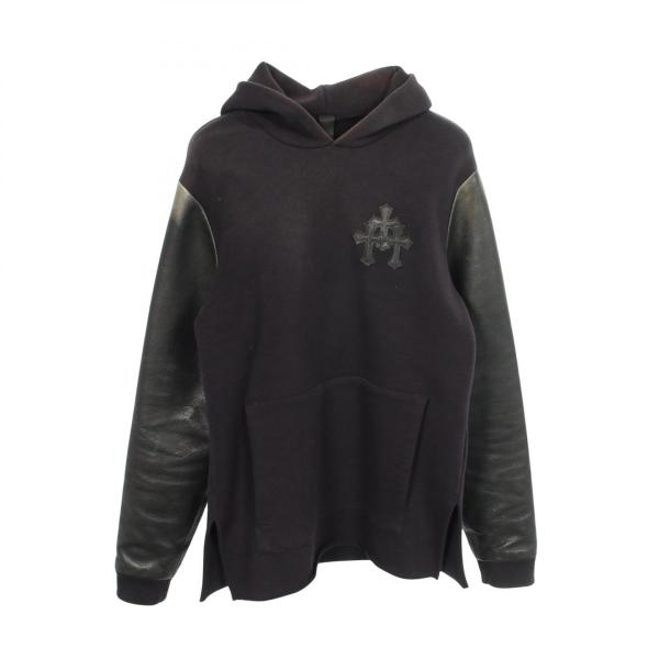 クロムハーツ CHROME HEARTS セメタリークロスパッチ レザー切替 裏起毛 パーカー 衣料品 トップス コットン レザー メンズ ブラック系 【中古】 クロムハーツ セメタリークロスパッチ レザー切替 裏起毛 ブランドオフ