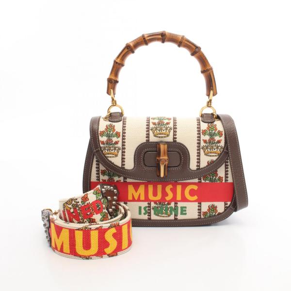 グッチ GUCCI MUSIC IS MINE バンブー ハンドバッグ バッグ キャンバス レザー レディース アイボリー系 / ボルドー系 / マルチカラー 679632 【中古】 GUCCI（グッチ） MUSIC IS MINE バンブー ブランドオフ キャンバス