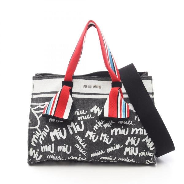 ミュウ DENIM LOGO ブランドオフ Miu キャンバス トートバッグ デニム