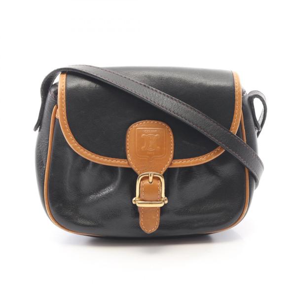 CELINE（セリーヌ） マカダム ブランドオフ レザー ショルダーバッグ