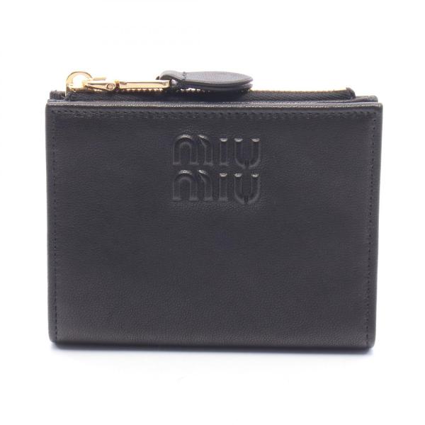 ⌘*⌘様 現行ロゴ miumiu♡ 二つ折り財布 ロゴ総柄 エンボス加工 RFI ミュウ エンボスロゴ ブランドオフ Miu レザー 二つ折り財布