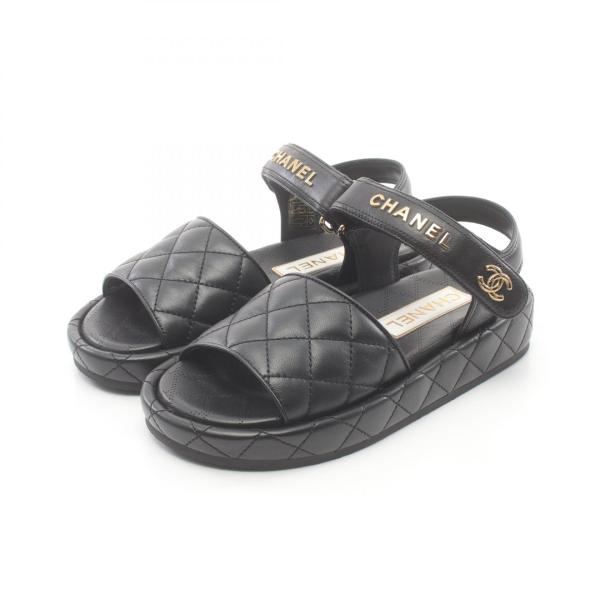 【超美品】シャネル ラムスキン マトラッセ サンダル ブラック ウェッジサンダル CHANEL（シャネル） マトラッセ ブランドオフ ラムスキン（羊革