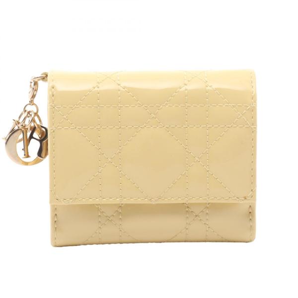 ChristianDior ロータスウォレット カナージュ パテント 財布 美品 ディオール LADY DIOR LOTUS ロータス ウォレット カナージュ ブランド