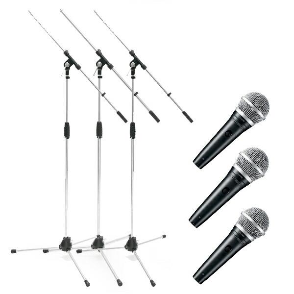SHURE シュアー PGA48XLR 《2年保証》キャノンケーブル 付 (変換ネジ付) ダイナミックマイク + ブームスタンド MS09C  3本セット