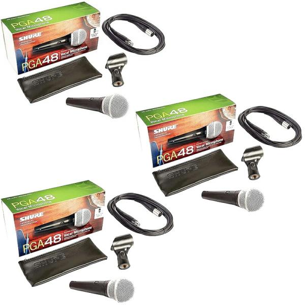 《在庫在り 即納可能》SHURE シュアー PGA48XLR　3本セット （キャノンケーブル 付 ダイナミックマイク） 《正規輸入品 2年保証》