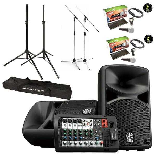 《在庫在り　即納可能》YAMAHA  PAシステム STAGEPAS400BT + スピーカースタンド + PGA48XLR x2 (変換ネジ付)ケーブル付 マイク + MS09C x2 マイクスタンド
