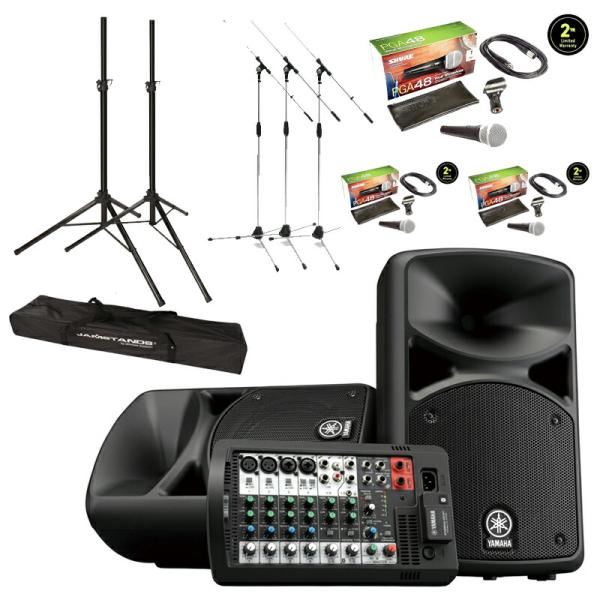 《在庫在り　即納可能》 YAMAHA ヤマハ STAGEPAS400BT + スピーカースタンド + PGA48XLR (変換ネジ付)x3 ケーブル付 マイク + MS09C x3 マイクスタンド