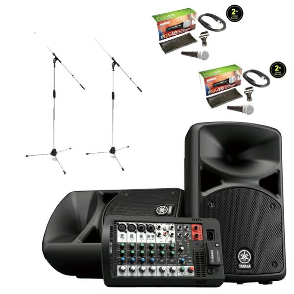 《在庫在り　即納可能》 YAMAHA ヤマハ STAGEPAS400BT + PGA48XLR (変換ネジ付)x2 ケーブル付 ダイナミックマイク + MS09C x2 マイクスタンド セット
