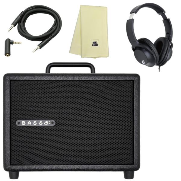 ベース アンプ MODEGEAR LOUD MINI-B ブラック + クロス + ミニステケーブル + KHP001 ヘッドホン 小型、超軽量。低音域もしっかり再生できる ベースアンプ