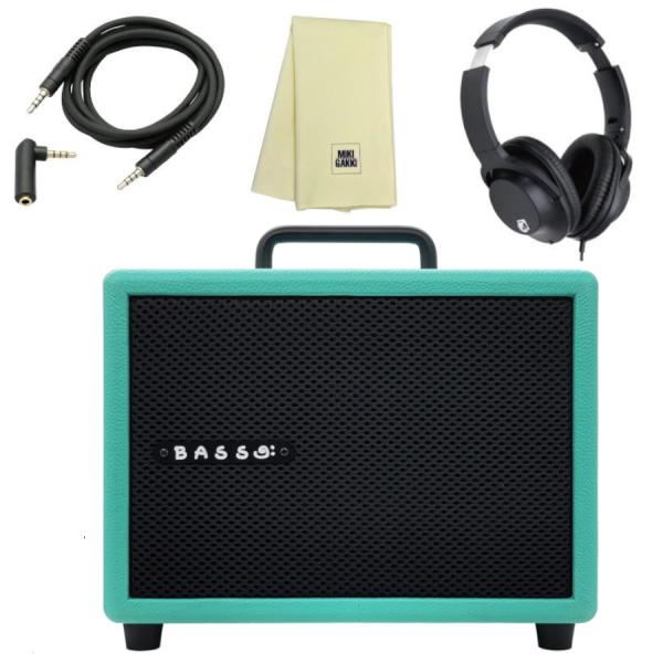 ベース アンプ MODEGEAR LOUD MINI-B グリーン + クロス + ミニステケーブル + KHP001 ヘッドホン 小型、超軽量。低音域もしっかり再生できる ベースアンプ