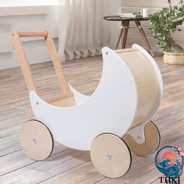 乳母車 手押し車 人形遊び ベビー カー 歩行補助車 木製 知育玩具 ままごと  木の おもちゃ 月形 入れ 北欧 インテ リア 雑貨 玩具 歩行練習 おしゃれ 対象