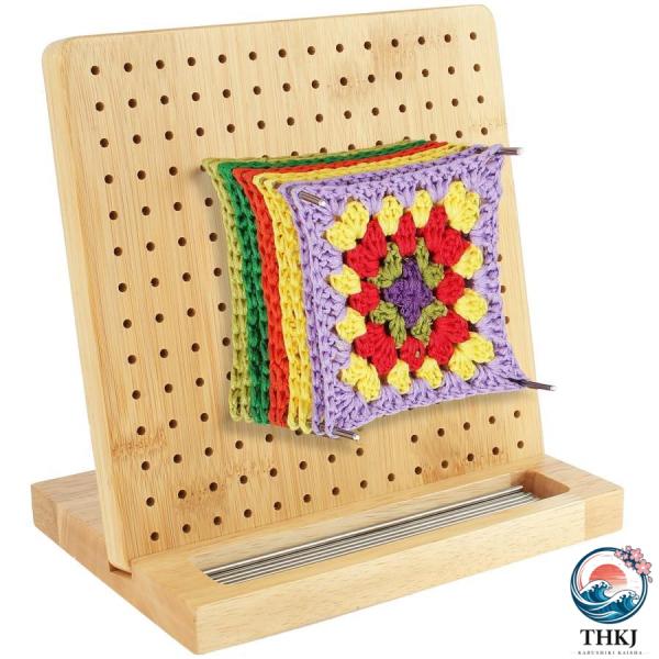 木製ブロッキングボード 20*20 cm 196 穴 かぎ針編みボード DIYクラフトアクセサリー  15 のステンレス鋼のロッドピン付き ベース付き