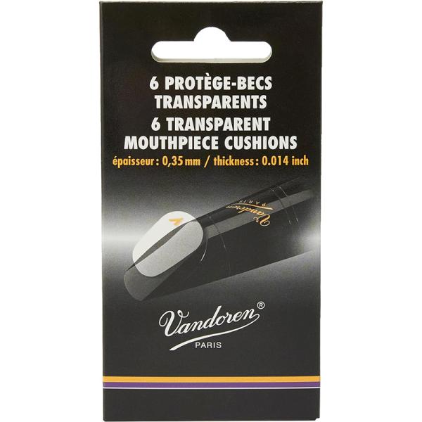 クラリネット/サックス兼用演奏サポート用品。マウスピースを歯形から保護し、アンブシュアの安定感が得られます。特殊接着剤でマウスピースにぴったりとくっつき、何回も付けたりはがしたりすることができます。標準的な厚みの0.35mm。クリア仕上げ。...