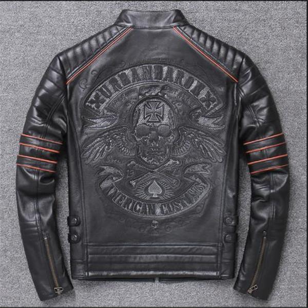 ポイント10倍 超人気 本革 レザージャケット メンズタイトショートライダースドクロの刺繍 牛革ジャケットバイクウエア男性用 サイズ選択可 最新人気 Tradewindpropertiescr Com