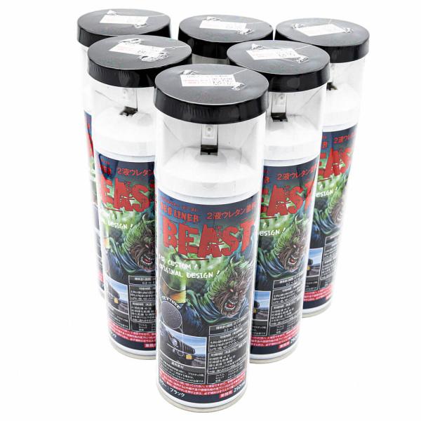 ベッドライナービースト スプレー 6缶/箱での販売となります。意匠性と耐久性を付与し、凸凹模様の仕上がりが特長のベッドライナービーストがエアーゾールになりました。車の塗装・補修から小物のDIYまで幅広くご使用いただけます。2液ウレタンスプレ...