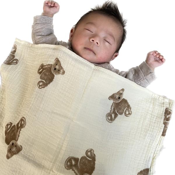 ガーゼケット ベビー 100×100cm 綿100% 2重ガーゼ おくるみ ブランケット 沐浴 バスタオル 新生児 出産祝い 男の子 女の子 くま デイジー【MikoMako】