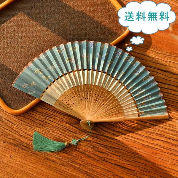 送料無料 扇子 緑 和柄 折りたたみ レディース 丈夫 花柄 袋付き せんす タッセル付き 軽量 茶道 踊り 京都 花火 お土産 浴衣 小物 センス 高級 猛暑対策