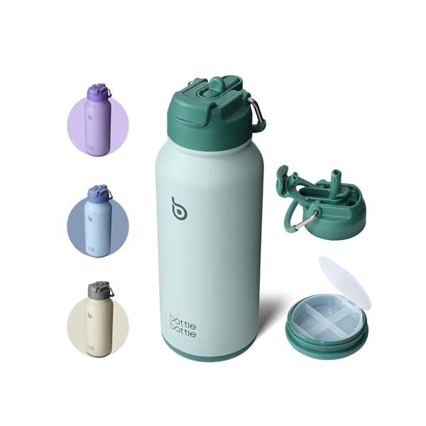 BOTTLE BOTTLE 水筒 850ml 保冷保温 二重構造 ステンレス 魔法瓶 ストロー付き 直飲み 2WAY蓋 底部収納 漏れ防止 持ち