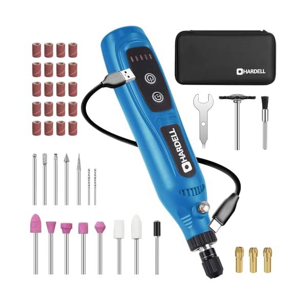 HARDELL ミニ四駆改造 おすすめ！ ミニルーター 3.7V ハンディリューター セット 43 点アクセサリー付き、Type-C 充電式コー