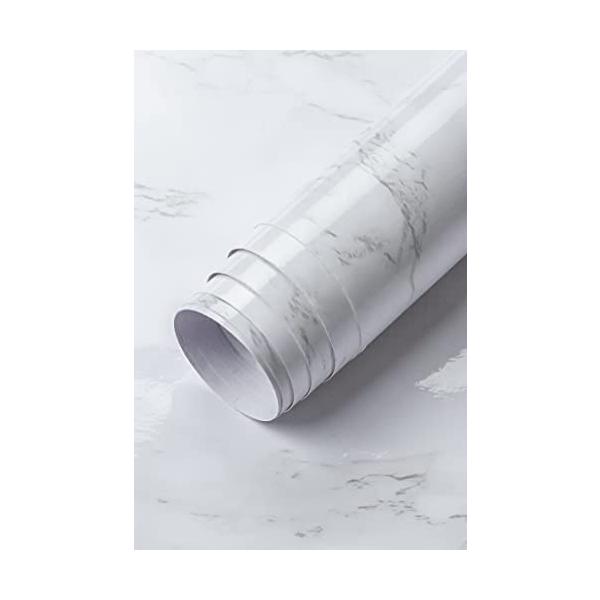 他サイト： 【DIYのプロ推薦】 大理石シート リメイクシート 壁紙シール 60×500cm 厚手 防水 耐熱 (解説動画付) 白 グレー 光沢 はがせるの商品画像