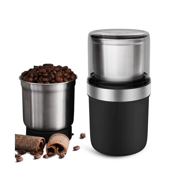 BESROY コーヒーミル 電動 カッター コーヒーミル 電動コーヒーミル 粉末 コーヒー豆 ひき機 水洗い可能 豆挽き/緑茶/山椒/唐辛子/胡