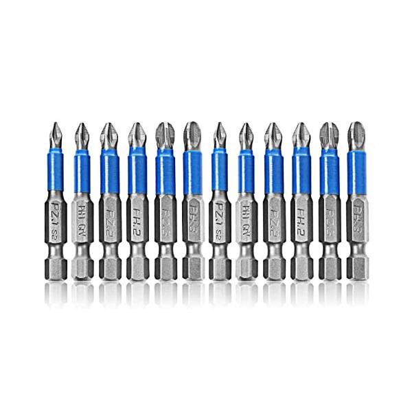Wolfride ドライバービットセット プラスビット PZ1/PZ2/PZ3/PH1/PH2/PH3 インパクト用 S2合金鋼プラスドライバー
