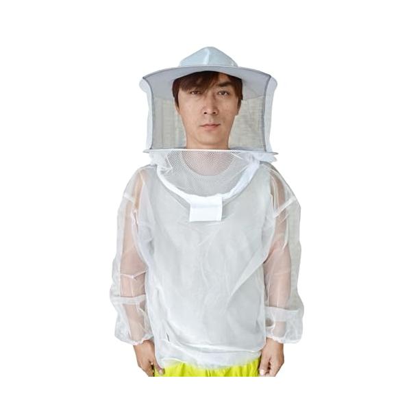 [GIYOMI] 蜂防護服 養蜂用 防護服 養蜂用ジャケットベール フード取り外し可能 通気 透明上着 蜂 害虫駆除 蚊対策 虫よけ 草刈り ガ