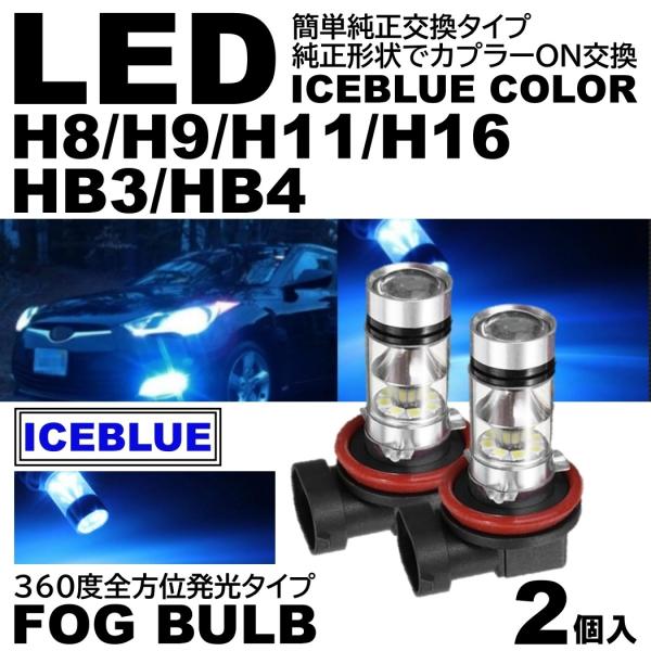 売り込み LEDフォグランプ HB3 HB4 100W ブルー 青色 2個セット