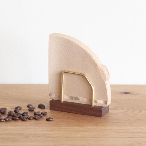 コーヒーフィルタースタンド ウォールナット おしゃれ かわいい シンプル ペーパーフィルターホルダー キッチンインテリア 収納 おしゃれ 木製 真鍮 珈琲