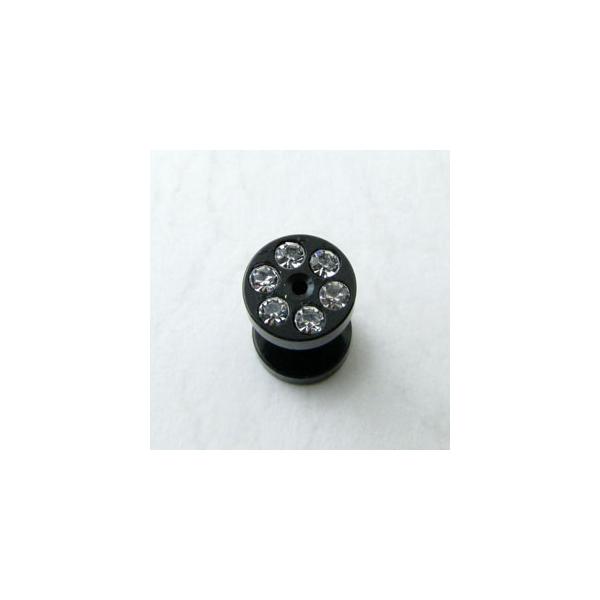 ボディピアス １４Ｇ クリスタル ステンレス トンネル ブラック crtn-bk14g
