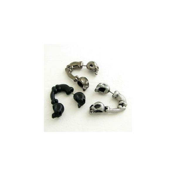 ピアス ダブルフェイススカル＆ボーン 立体３D飛び出るピアス アンティークカラー 3色 KP26309 1個売り