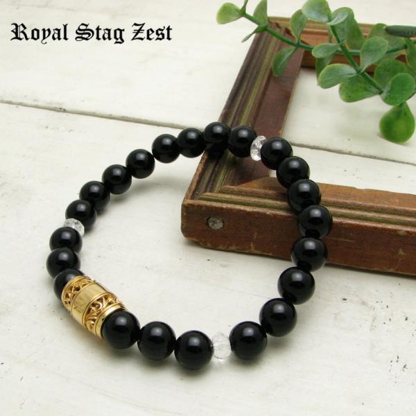 ブレスレット メンズ オニキス 天然石 数珠ブレスレット RoyalStagZEST